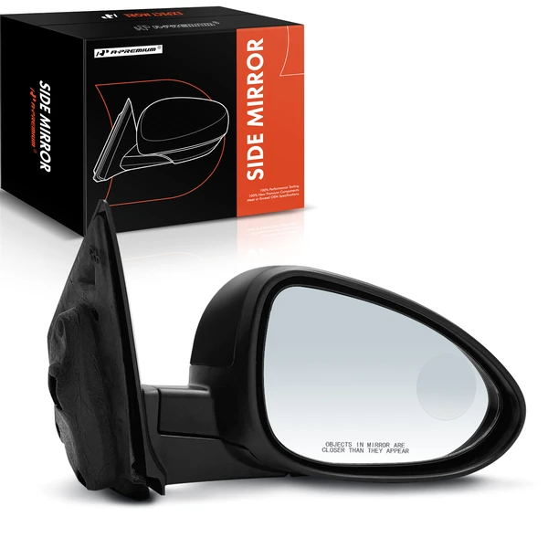 Right Passenger Side Mirror, with Heating, Power Adjustment, Manual Folding, Smooth Black A-Premium APMI840