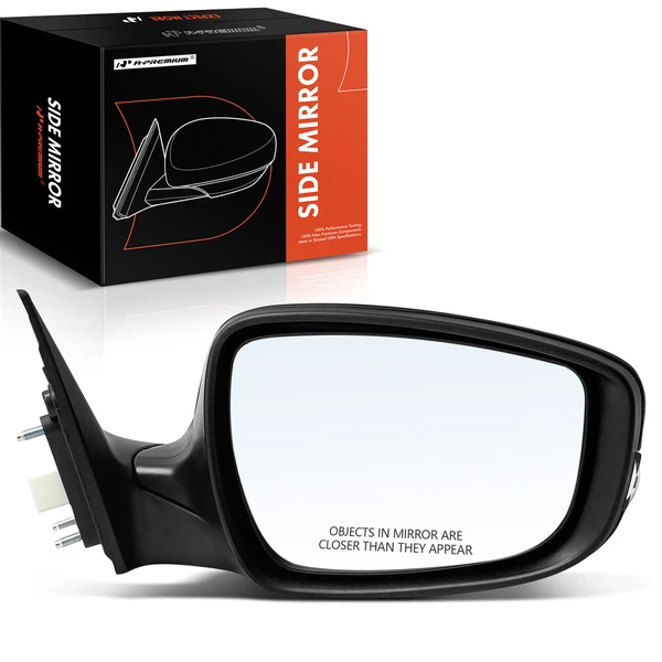 Right Passenger Side Mirror, with Heating, Power Adjustment, Manual Folding, Smooth Black A-Premium APMI604