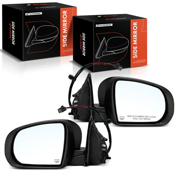 2014-2018 Jeep Cherokee Driver & Passenger Mirror, with Heating, Power Adjustment, Manual Folding, Smooth Black A-Premium APMI1483TW