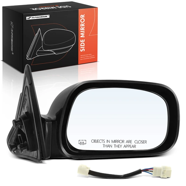 Right Passenger Side Mirror, with Heating, Power Adjustment, Manual Folding, Smooth Black A-Premium APMI2000