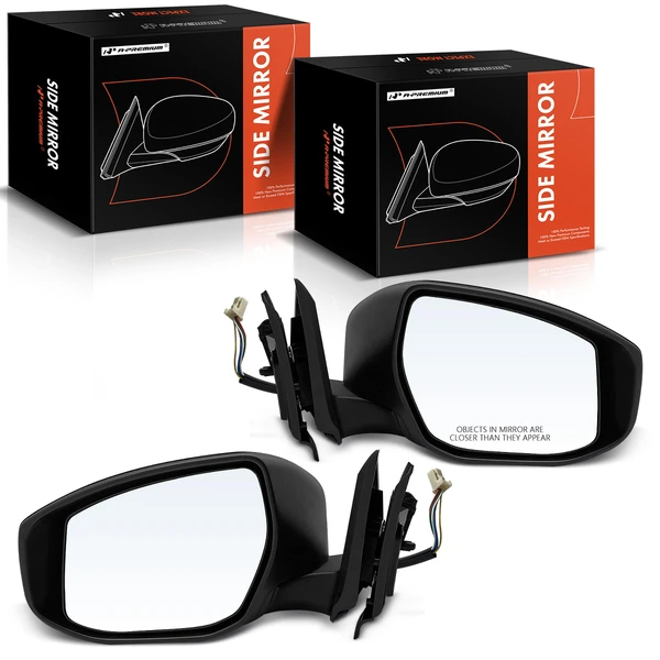 Driver & Passenger Mirror, Power Adjustment, Manual Folding, Smooth Black A-Premium APMI1488TW