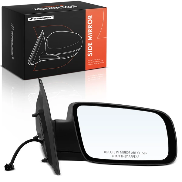 Right Passenger Side Mirror, Power Adjustment, Manual Folding, Gloss Black A-Premium APMI2017