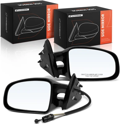 2 Pcs Driver & Passenger Black Mirror with Manual Glass Adjust