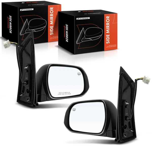 2013-2014 Toyota Sienna Driver & Passenger Mirror, with Heating, Power Adjustment, Manual Folding, Gloss Black A-Premium APMI1528TW