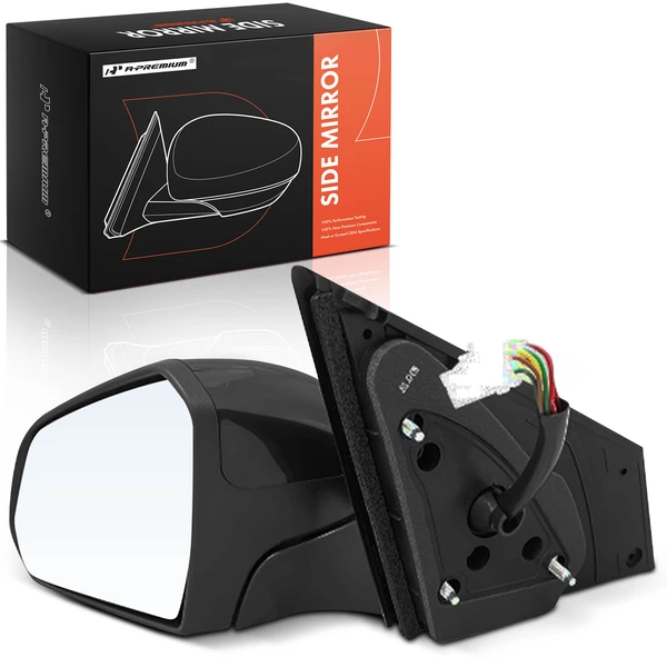 Left Driver Side Mirror, with Heating, Power Adjustment, Manual Folding, Smooth Black A-Premium APMI2393TW