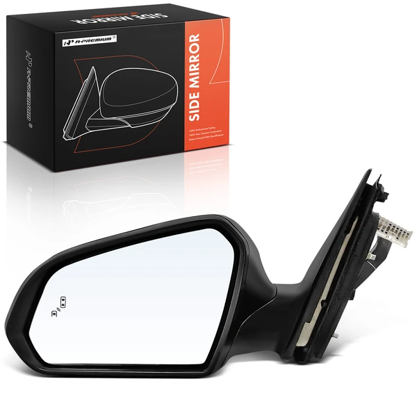 Left Driver Side Mirror, with Heating, Power Adjustment, Manual Folding, Smooth Black A-Premium APMI2396TW