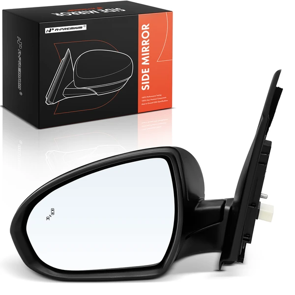 Left Driver Side Mirror, with Heating, Power Adjustment, Manual Folding, Smooth Black A-Premium APMI2397TW