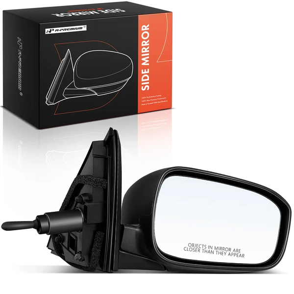 Right Passenger Side Mirror, Manual Adjustment, Manual Folding, Smooth Black A-Premium APMI2416TW