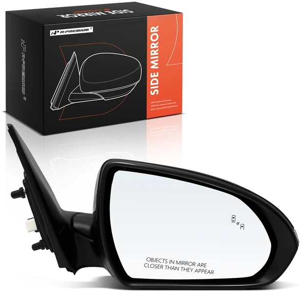 Right Passenger Side Mirror, with Heating, Power Adjustment, Manual Folding, Smooth Black A-Premium APMI2423TW