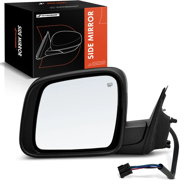 Left Driver Side Mirror, with Heating, Power Adjustment, Manual Folding, Smooth Black A-Premium APMI687