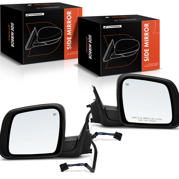 Driver & Passenger Mirror, with Heating, Power Adjustment, Manual Folding, Smooth Black A-Premium APMI1546TW