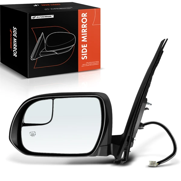 Left Driver Side Mirror, Powered, with Heated, Smooth Black A-Premium APMI692