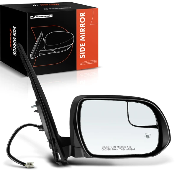Right Passenger Side Mirror, with Heating, Power Adjustment, Manual Folding, Smooth Black A-Premium APMI691