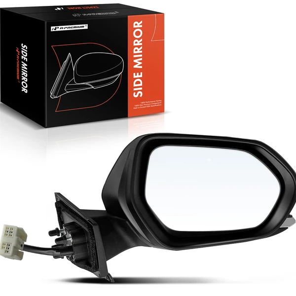 Right Passenger Side Mirror, with Heating, Power Adjustment, Manual Folding, Smooth Black A-Premium APMI711