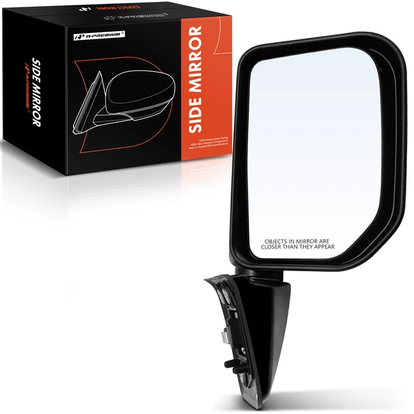 Right Passenger Side Mirror, Manual Adjustment, Manual Folding, Smooth Black A-Premium APMI1562TW