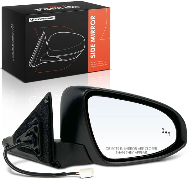 Right Passenger Side Mirror, with Heating, Power Adjustment, Manual Folding, Smooth Black A-Premium APMI2155