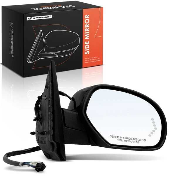 Right Passenger Side Mirror, with Heating, Power Adjustment, Power Folding, Gloss Black A-Premium APMI2164