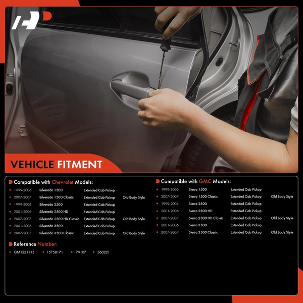 Rear Right Textured Black Exterior Door Handle for Chevy Silverado Extended Cab