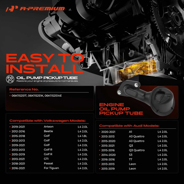 Engine Oil Pump Pickup Tube for Volkswagen Passat 18-21 Golf Tiguan Beetle Audi