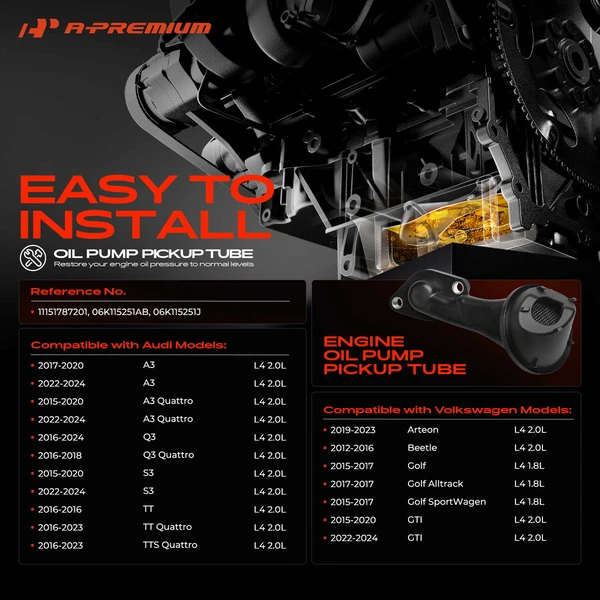 Engine Oil Pump Pickup Tube for Volkswagen Golf 2015-2017 Beetle 2012-2016 Audi A3