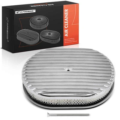 Silver Aluminum 12 x 2 inch Full Finned Oval Engine Air Filter Kit with Flat Base