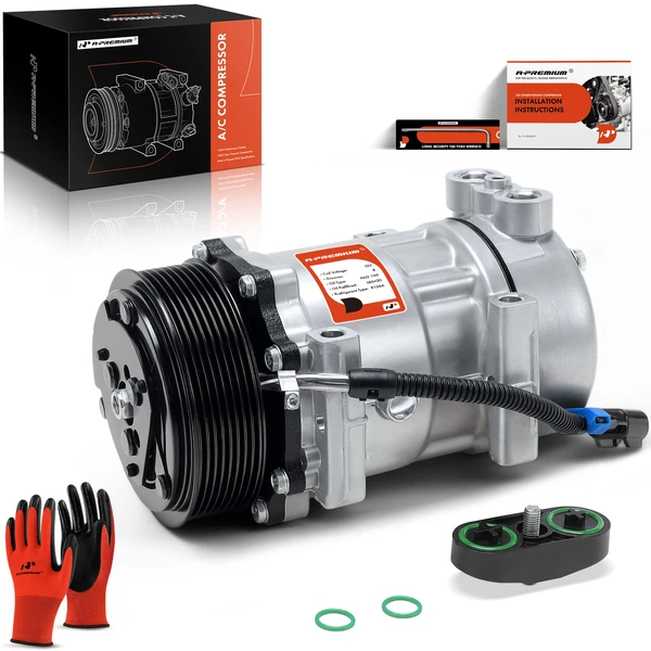2001-2003 2005 Kenworth K100E AC Compressor with Clutch with 8-Groove Pulley A-Premium APACC500