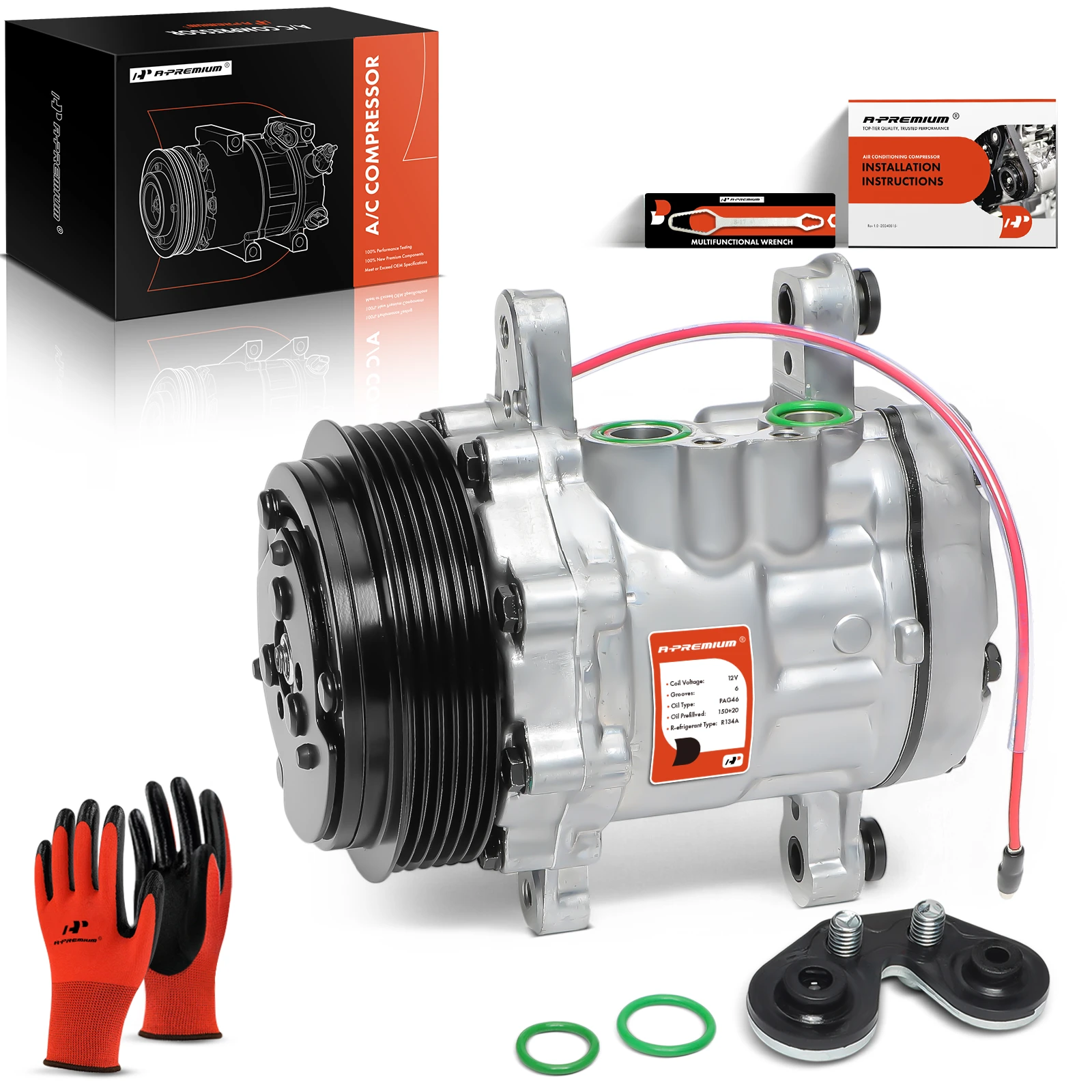 The A-premium AC Compressor with Clutch with 6-Groove Pulley A-Premium APACC629 Image 