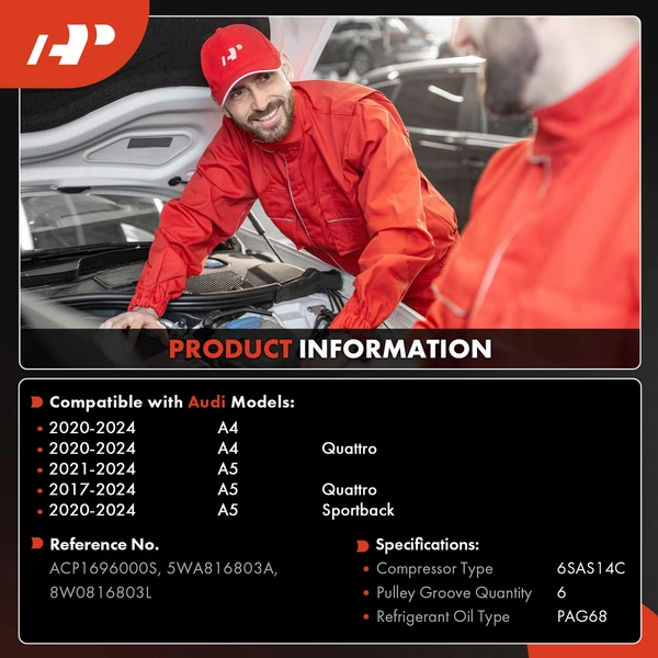 AC Compressor with Clutch with 6-Groove Pulley A-Premium APACC829