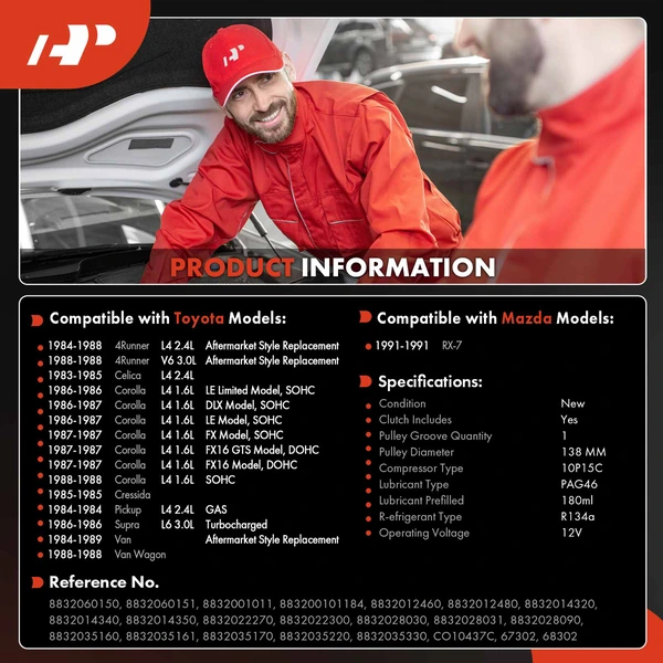 AC Compressor with Clutch with 1-Groove Pulley A-Premium APACC897