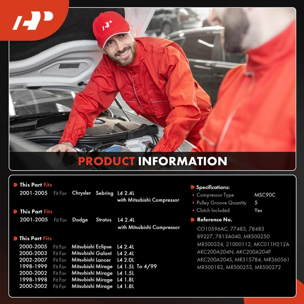 AC Compressor with Clutch with 5-Groove Pulley A-Premium APACC876