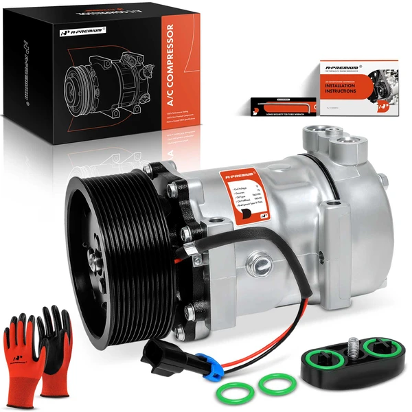 2008-2010 Peterbilt 388 AC Compressor with Clutch with 12-Groove Pulley A-Premium APACC511