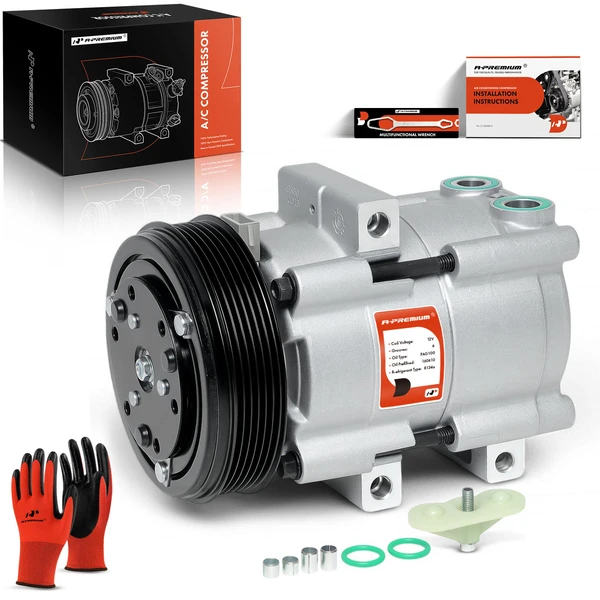 2002-2004 2006 Ford F-53 Motorhome Chassis AC Compressor with Clutch with 6-Groove Pulley A-Premium APACC271