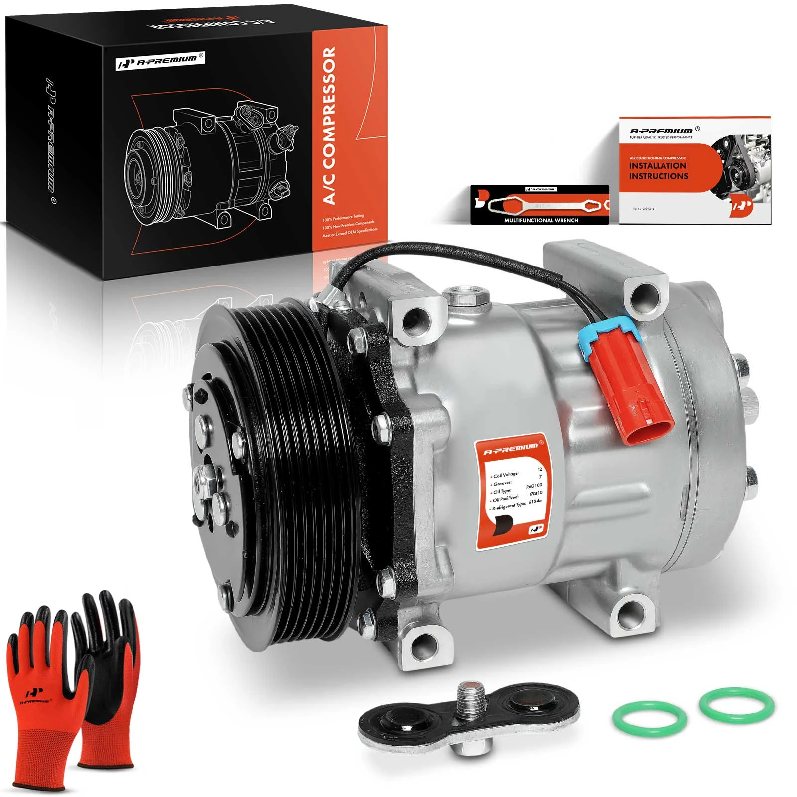 The A-premium New A/C Compressor with Clutch | 7-Groove Pulley | A-Premium APACC413 Image 