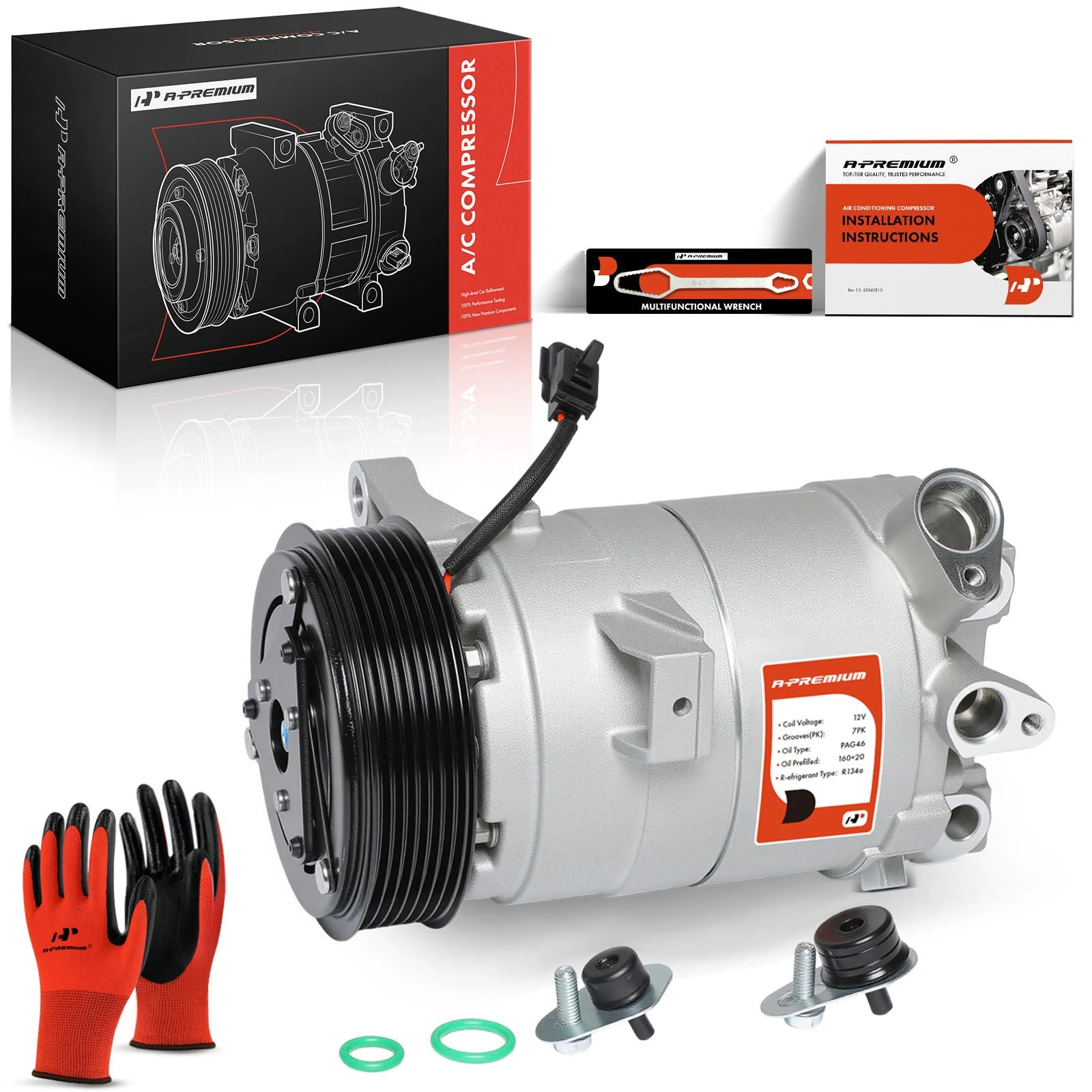 The A-premium New A/C Compressor with Clutch | 7-Groove Pulley | A-Premium APACC382 Image 