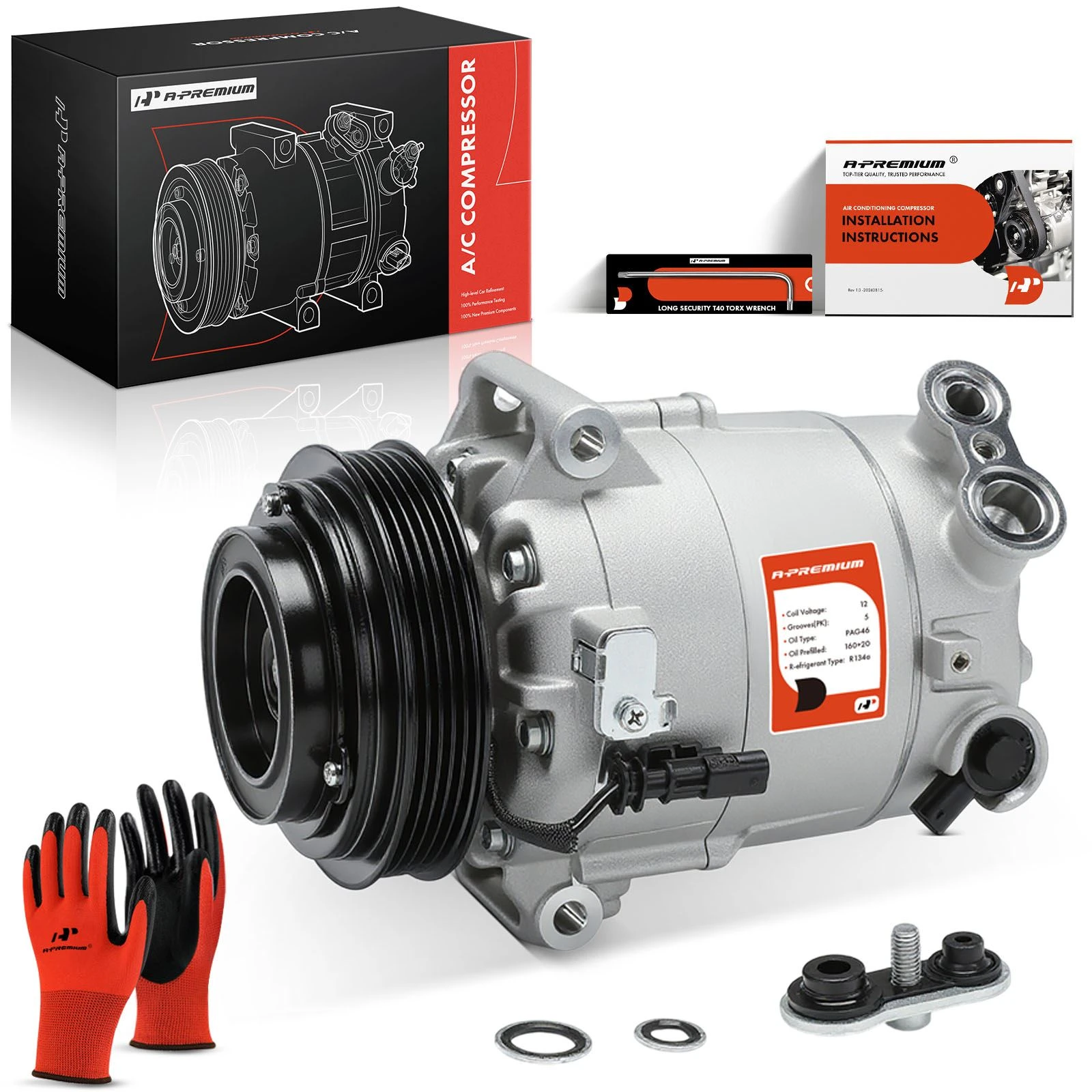 The A-premium New A/C Compressor with Clutch | 5-Groove Pulley | A-Premium APACC109 Image 