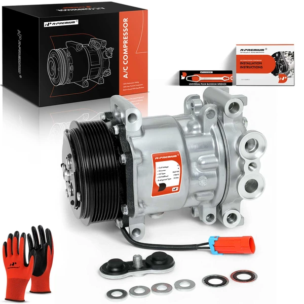 1999-2002 2004-2009 Chevrolet T7500 AC Compressor with Clutch with 8-Groove Pulley A-Premium APACC126