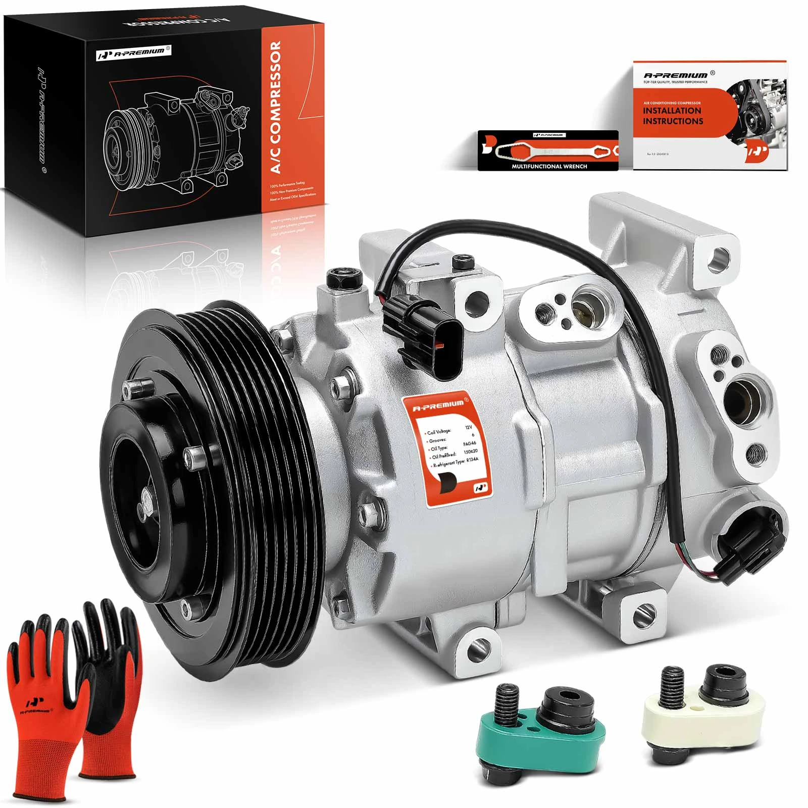 The A-premium AC Compressor with Clutch with 6-Groove Pulley A-Premium APACC351 Image 