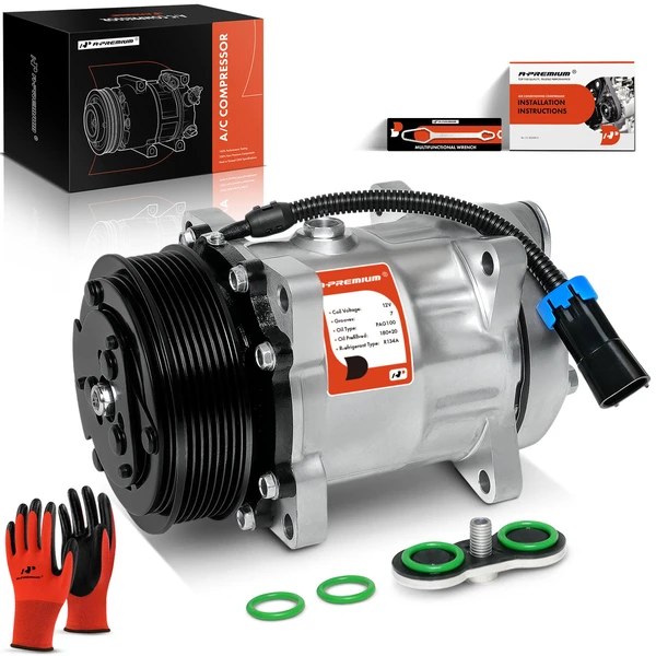 1997-1998 2000 Chevrolet C6500 Kodiak AC Compressor with Clutch with 7-Groove Pulley A-Premium APACC157