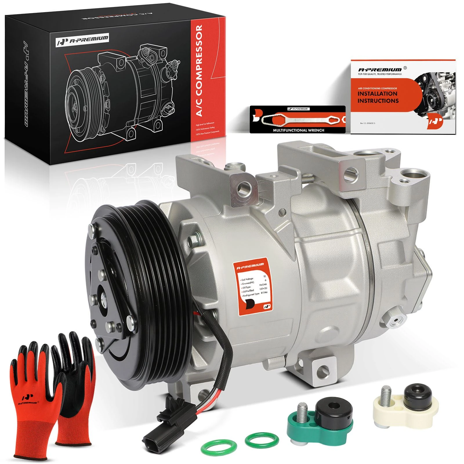 The A-premium New A/C Compressor with Clutch | 6-Groove Pulley | A-Premium APACC424 Image 
