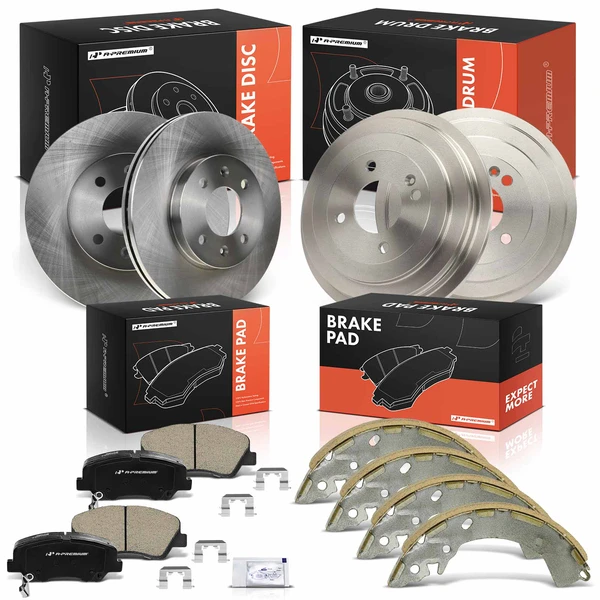 Front Disc Brake Rotors & Pads + Rear Drums & Shoes Kit, 12 Pcs, Front & Rear, A-Premium, APBRPR2013