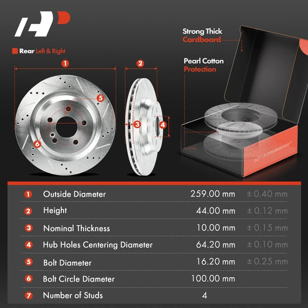 Drilled & Slotted Disc Brake Rotors and Ceramic Pads Kit, 6 Pcs, Rear Driver & Passenger, A-Premium, APBRPS1234