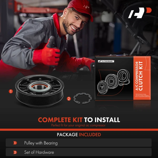 AC Compressor Clutch Kit with 6-Groove Pulley for Porsche Macan 2015-2018