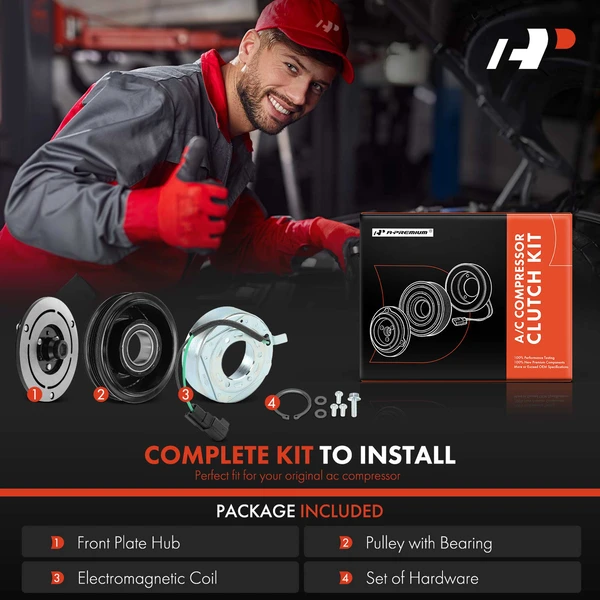 AC Compressor Clutch Kit with 4-Groove Pulley for Ford F-150 Transit-150