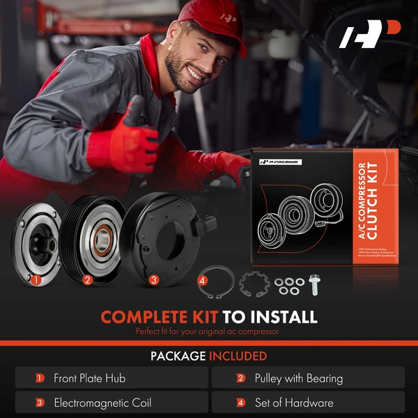 AC Compressor Clutch Kit with 7-Groove Pulley for Toyota RAV4 2001-2005