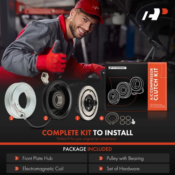 AC Compressor Clutch Kit with 4-Groove Pulley for Subaru Impreza 02-07 Saab 9-2X