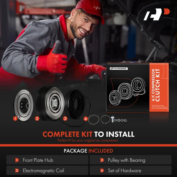 AC Compressor Clutch Kit with 6-Groove Pulley for Mercedes-Benz E300 E350 GLK250
