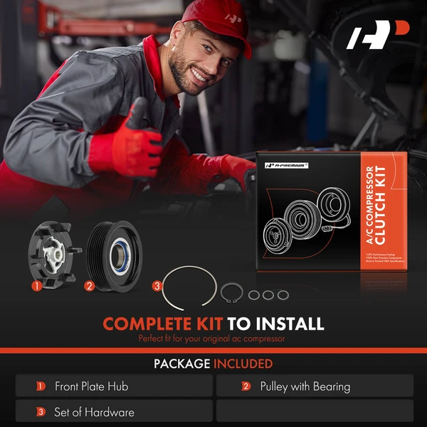 AC Compressor Clutch Kit with 7-Groove Pulley for Dodge Freightliner Mercedes-Benz