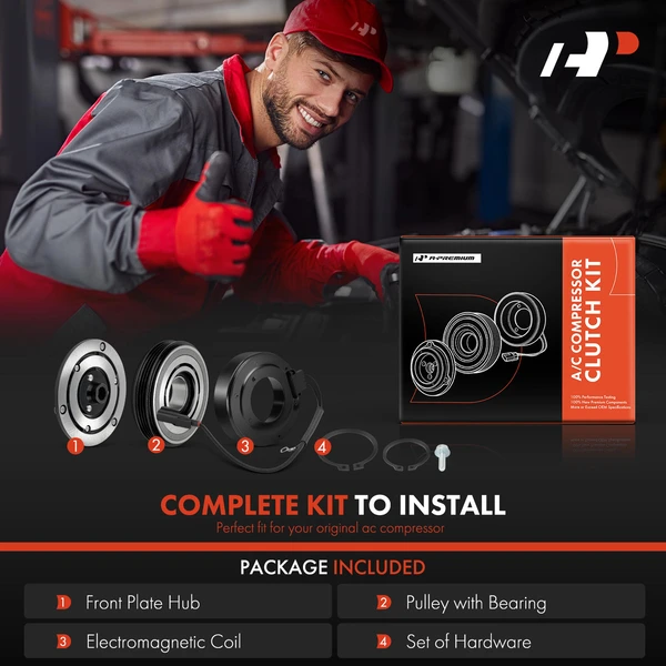 AC Compressor Clutch Kit with 3-Groove Pulley for Volvo XC60 2015-2016 S60 XC70