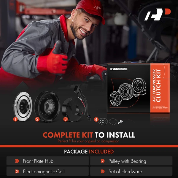 AC Compressor Clutch Kit with 6-Groove Pulley for Hyundai Tucson 2014-2015 L4 2.0L