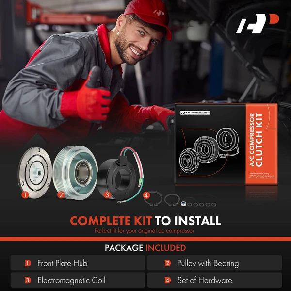 AC Compressor Clutch Kit with 6-Groove Pulley for Honda Civic 2001-2005 L4 1.7L